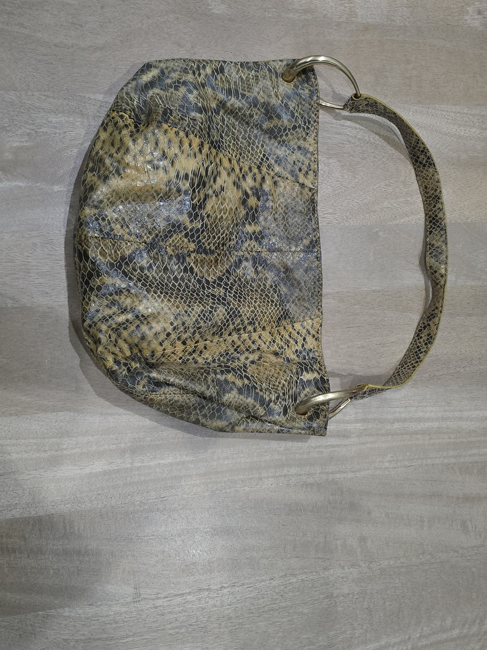 Antonio Melani Genuine Leather Snake Print Hobo Bag Gold Ring Shoulder Strap - Picture 7 of 9